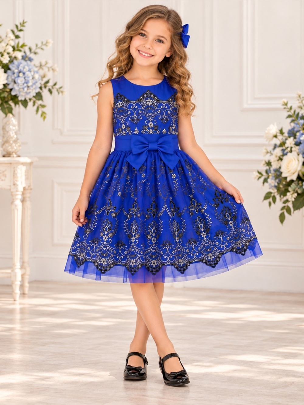 Title: Bonnie Jean Girls 6X Royal Blue Embroidered Party Dress NWT